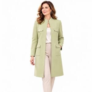 Tahari Green Long Blazer Walker Coat